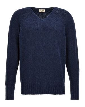 Ma'ry'ya V-Neck Cotton Blend Sweater - Blue