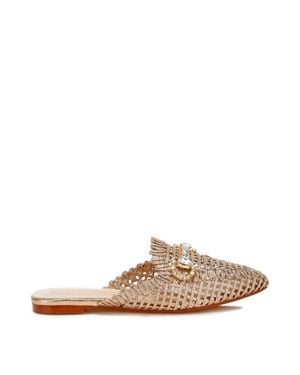 Exe' Bedazzled Woven Mule Slides Shoe - White