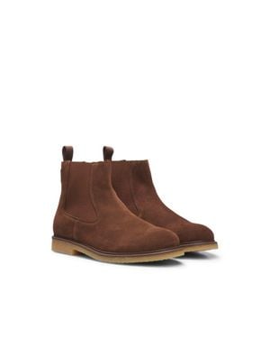 BOSS Suede Chelsea Boots With Elasticated Panels - Brown