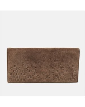 Carolina Herrera Monogram Suede Long Wallet - Brown