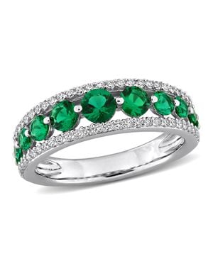Mimi & Max Created Forver 1 1/2Ct Tgw Created Sapphire 1/3Ct Tw Lab-Grown Diamond Graduated Ring 14K - Green