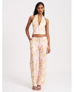 Miss Circle Laureen Floral Print Linen Straight Pants - Natural