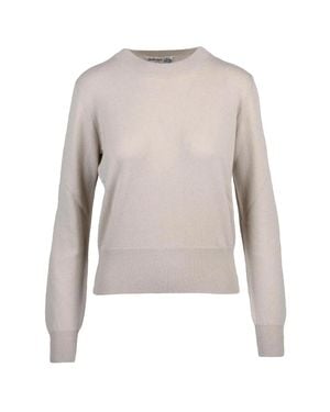 Ballantyne Short Cashmere Crew Neck Pullover With Ribbed Cuffs - White