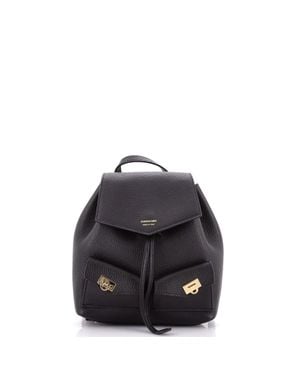Ferragamo Multipocket Drawstring Backpack Leather Mini - Black