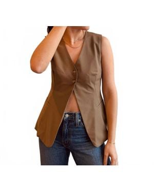 Moon River Button Front Longline Vest - Blue