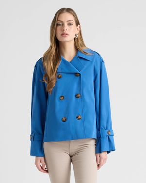 NVLT Double Breasted Short Trench Coat - Blue