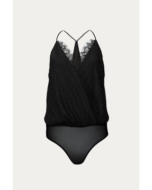 Lush Lace-Trimmed Bodysuit - Black