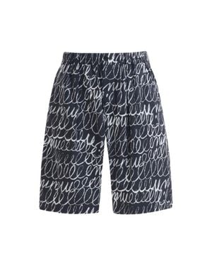 Marni Scribbled Popeline Drawstring Shorts - Blue