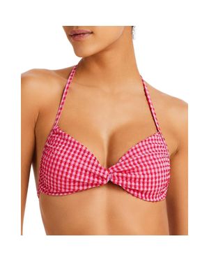 L*Space Twister Gingham Halter Bikini Swim Top - Red