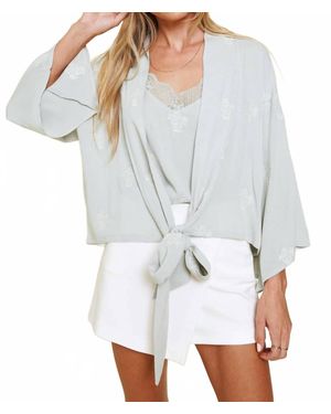 MYS Wholesale Embroidered Tie Front Kimono Cardigan - White