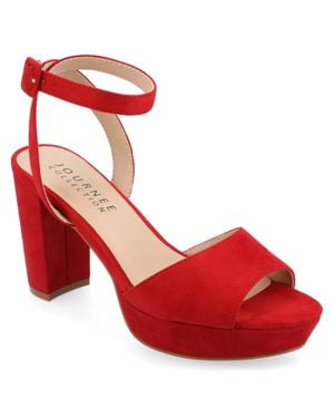 Journee Collection Nairri Pumps Faux Suede Ankle Strap Hawk2674 - Red