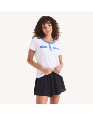 Nautica Denim-Trimmed Henley - White