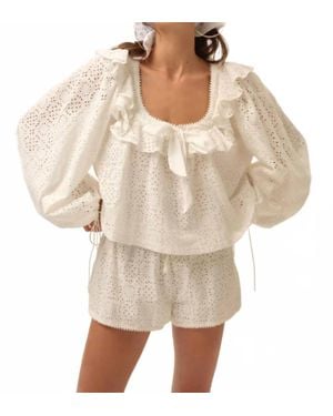 For Love & Lemons Willa Eyelet Scoop Neck Top - Natural