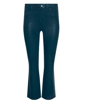 L'Agence Kendra High Rise Crop Coated Flare Pants - Blue