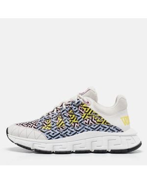 Versace Canvas And Leather Trigreca Lace Up Sneakers - White