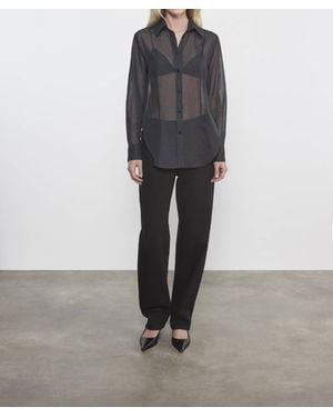 Enza Costa Cotton Organza Fitted Shirt - Gray