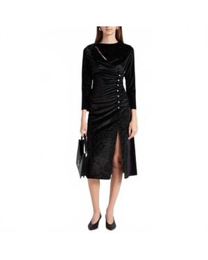 Sandro Crystal-Embellished Ruched Velvet Midi Dress - Black