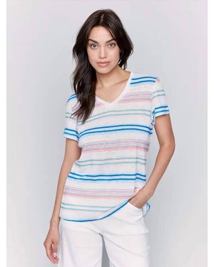 Charlie b Printed V Neck Short Sleeve Tee - White