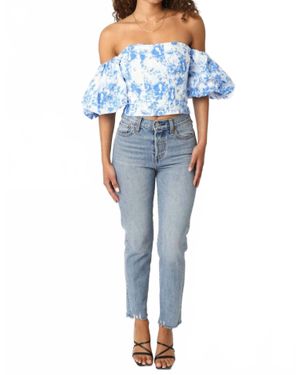 Olivaceous Georgie Floral Puff Sleeve Top - Blue
