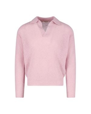 AURALEE Pastel Fuzzy V-Neck Sweater - Pink