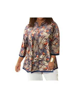 On The Plus Side Notched V-Neck Anaise Tunic - Brown