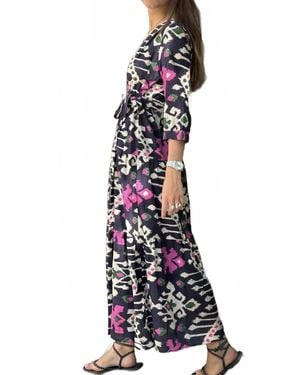 Vilagallo Long Wrap Ikat Dress - White