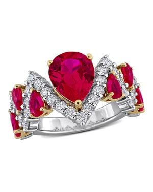 Mimi & Max Created Forever Created Ruby Or Created Sapphire And Lab-Grown Diamond Ring Sterling - Red