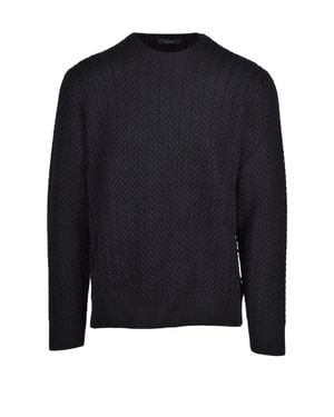 Zanone Cable Knit Crew Neck Sweater - Blue