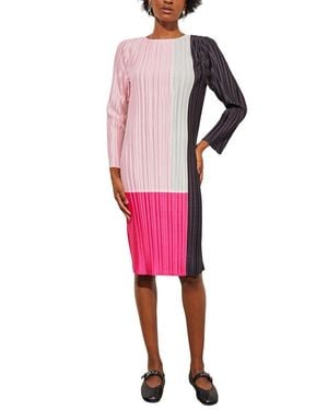 Ming Wang Fine Pleat Crepe De Chine Dress - Pink
