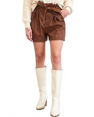 Zenana Dickinson Faux Leather Shorts - Brown