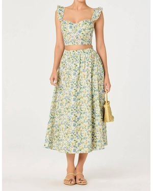 Astr Wylda Floral Gathered A-Line Midi Skirt - Yellow