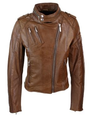 TruClothing Genuine Leather Biker Jacket Velvet Lining - Brown
