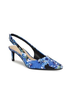 Nine West Yazza Dress Pump Us Floral Pointed Toe Slingback Gal725 - Blue