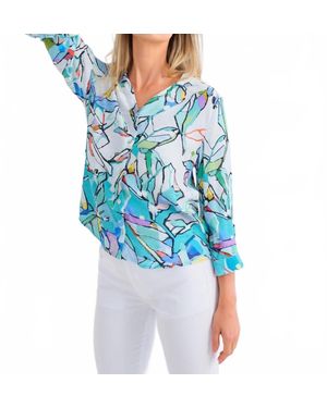 Dolcezza Half Moon Morning Simple Art Woven Blouse - Blue