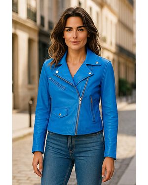 Infinity Leather Classic Brando Biker Leather Jacket - Blue