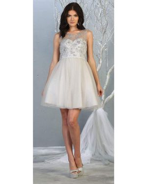 TRUEDAMES Sleeveless A-Line Short Mesh Homecoming Dress - Metallic