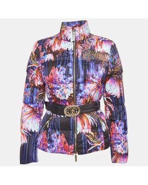 Roberto Cavalli Printed Nylon Down Puffer Jacket - Purple