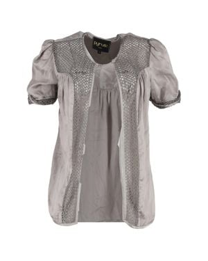 032c Pyrus Crochet-Accent Short Sleeve Cardigan - Gray