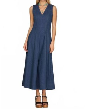 She + Sky Sleeveless Stretch Denim Midi Dress - Blue