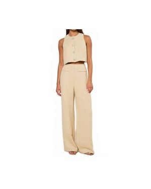 Lalavon Sleeveless Tweed Cropped Top & Wide Leg Pants Set - Natural