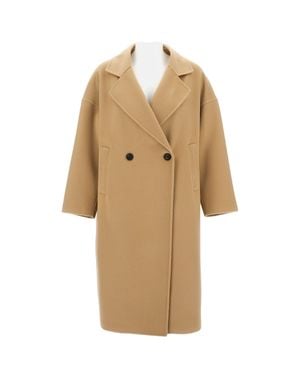 Aftercoat Long Wool Blend Coat With Dropped Shoulders And Double-Breasted Closure - Natural