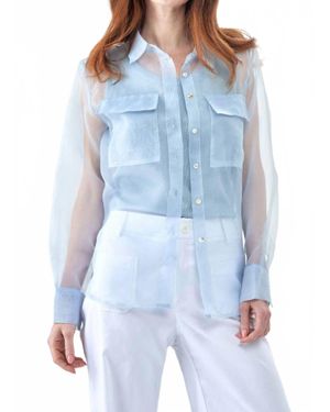 Insight Sheer Organza Solid Blouse - Blue