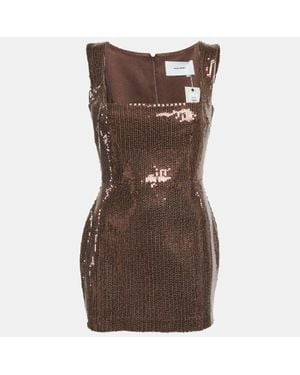 Alex Perry Sequin Sleeveless Portrait Mini Dress - Brown