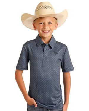 Rock And Roll Cowboy Performance Geo Print Polo - Blue