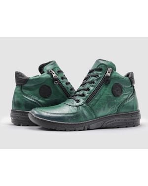 KCR Group Everyday Wool-Lined Zip-Up Leather Boots - Green