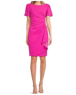 DKNY Puff Sleeved Side-Ruched Dress - Pink