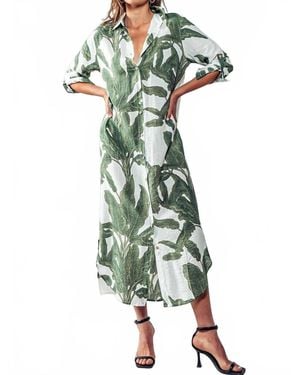 Urban Daizy Tropical Paradise Button Down Collared Vacation Dress - Green