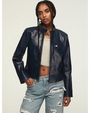Lucky Brand Moto Leather Jacket - Blue