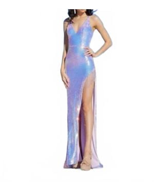 Vienna Prom V-Neck Sequin Fit And Flare Dress - Blue