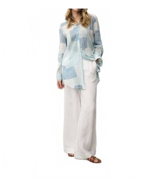 0039 Italy Taya Print Cotton Blouse - Blue
